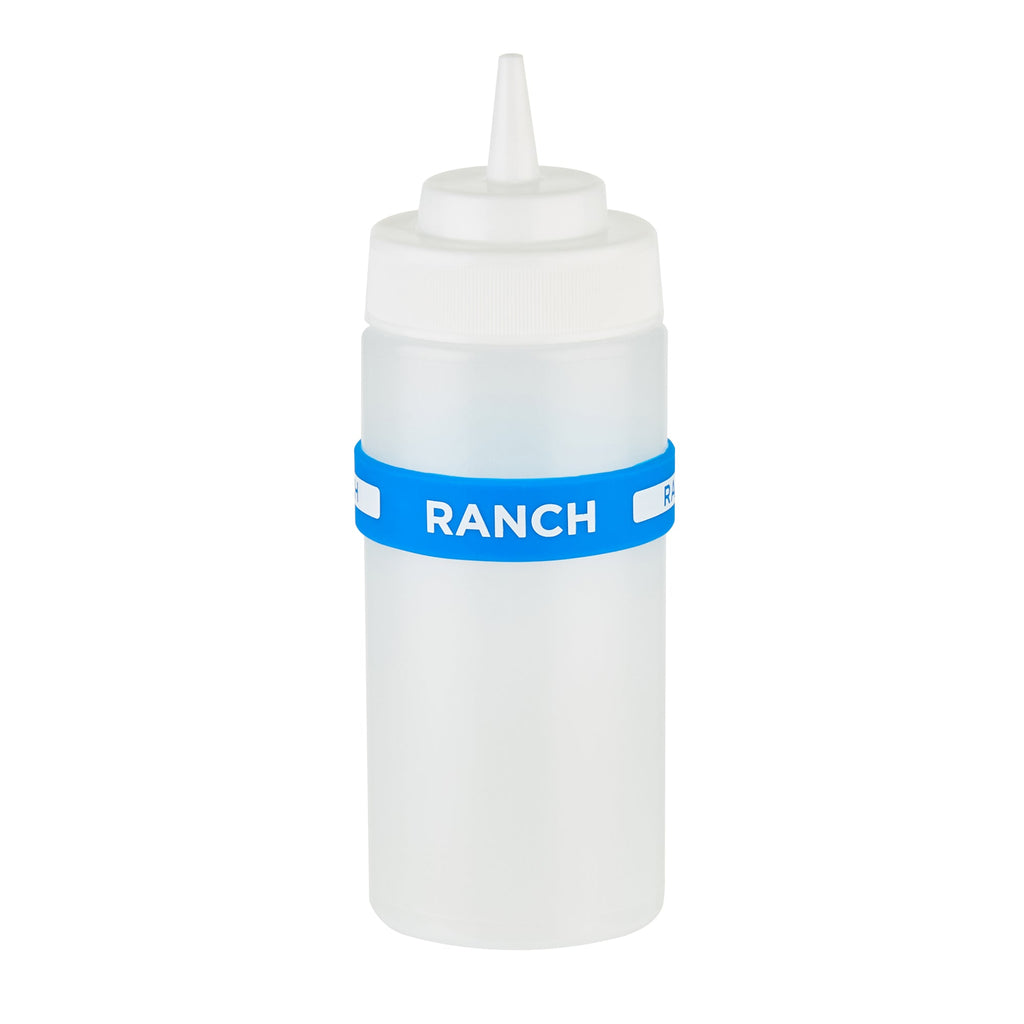 First In First Out Blue Silicone Ranch Label Band - Fits 16, 20 and 24 oz Squeeze Bottles - 10 count box