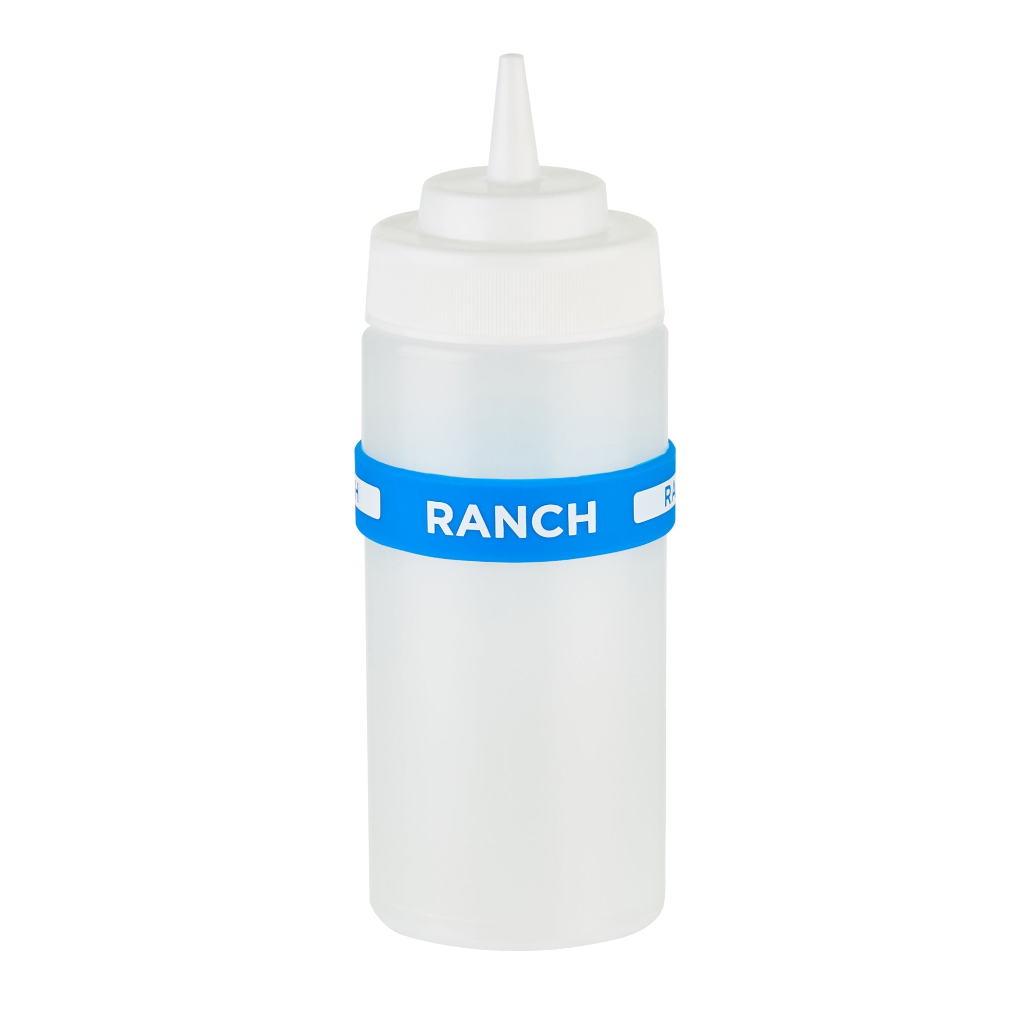 First In First Out Blue Silicone Ranch Label Band - Fits 16, 20 and 24 oz Squeeze Bottles - 10 count box