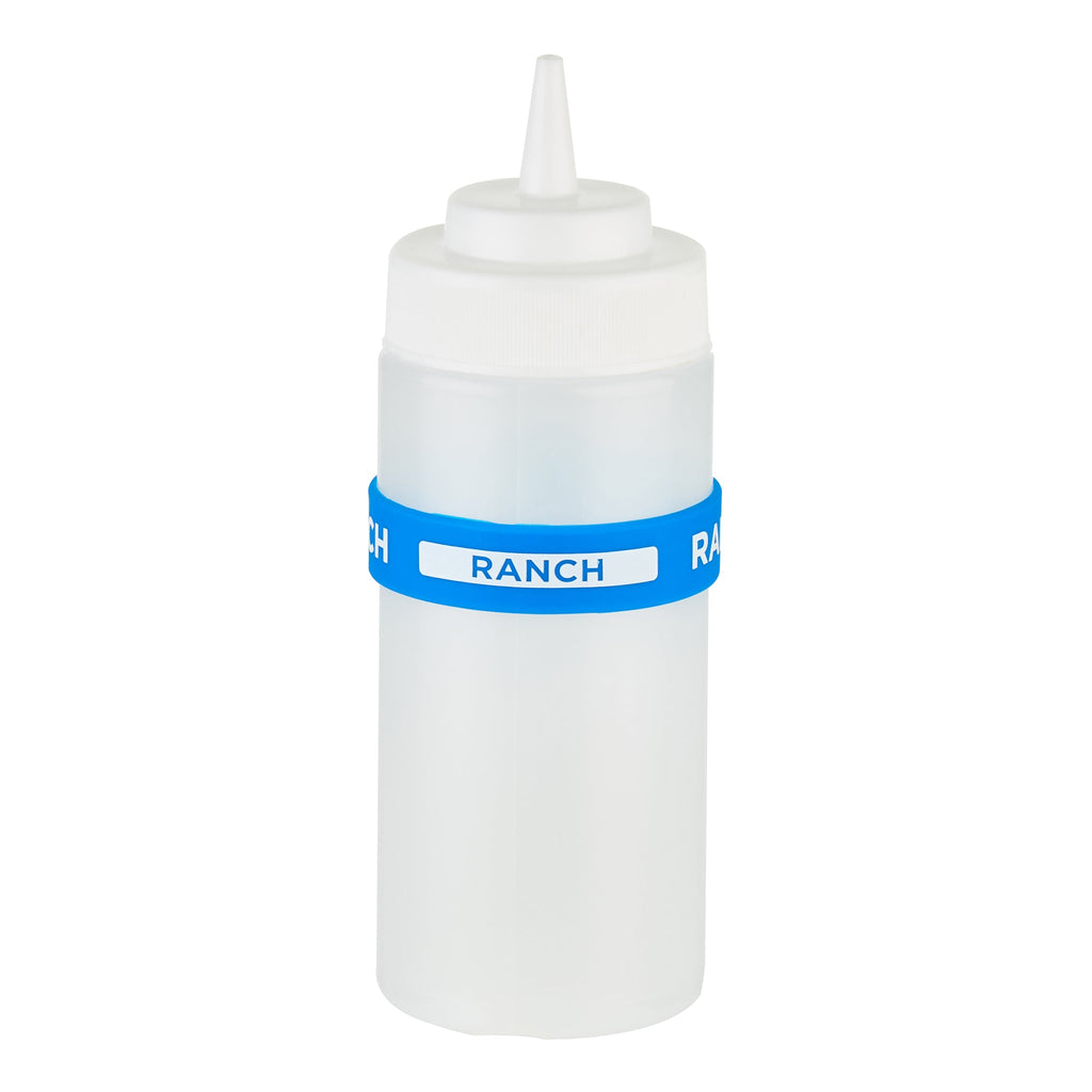 First In First Out Blue Silicone Ranch Label Band - Fits 16, 20 and 24 oz Squeeze Bottles - 10 count box