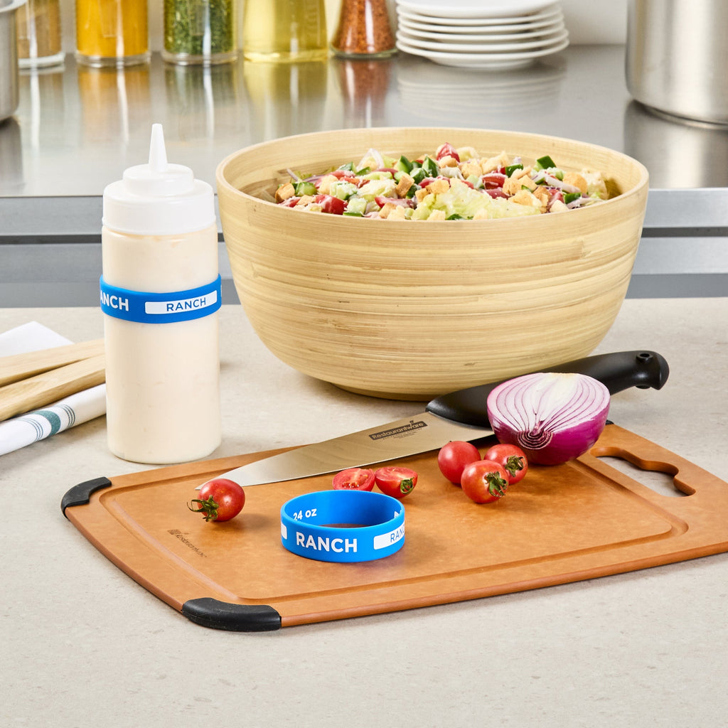 First In First Out Blue Silicone Ranch Label Band - Fits 16, 20 and 24 oz Squeeze Bottles - 10 count box