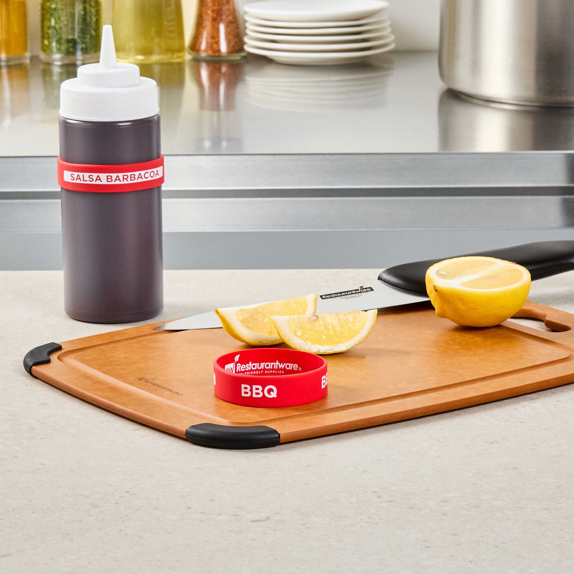 First In First Out Red Silicone BBQ Label Band - Fits 16, 20 and 24 oz Squeeze Bottles - 1 count box