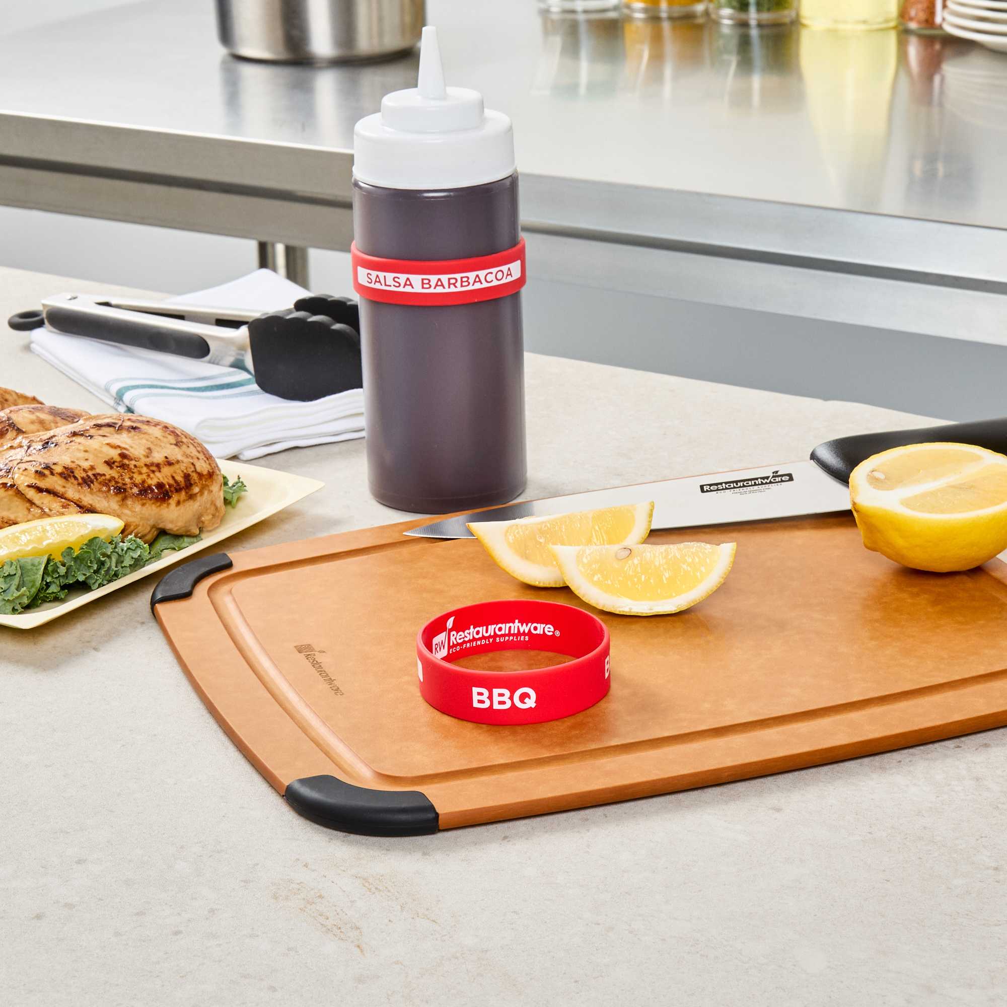 First In First Out Red Silicone BBQ Label Band - Fits 16, 20 and 24 oz Squeeze Bottles - 1 count box