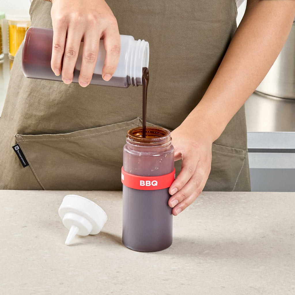 First In First Out Red Silicone BBQ Label Band - Fits 16, 20 and 24 oz Squeeze Bottles - 1 count box