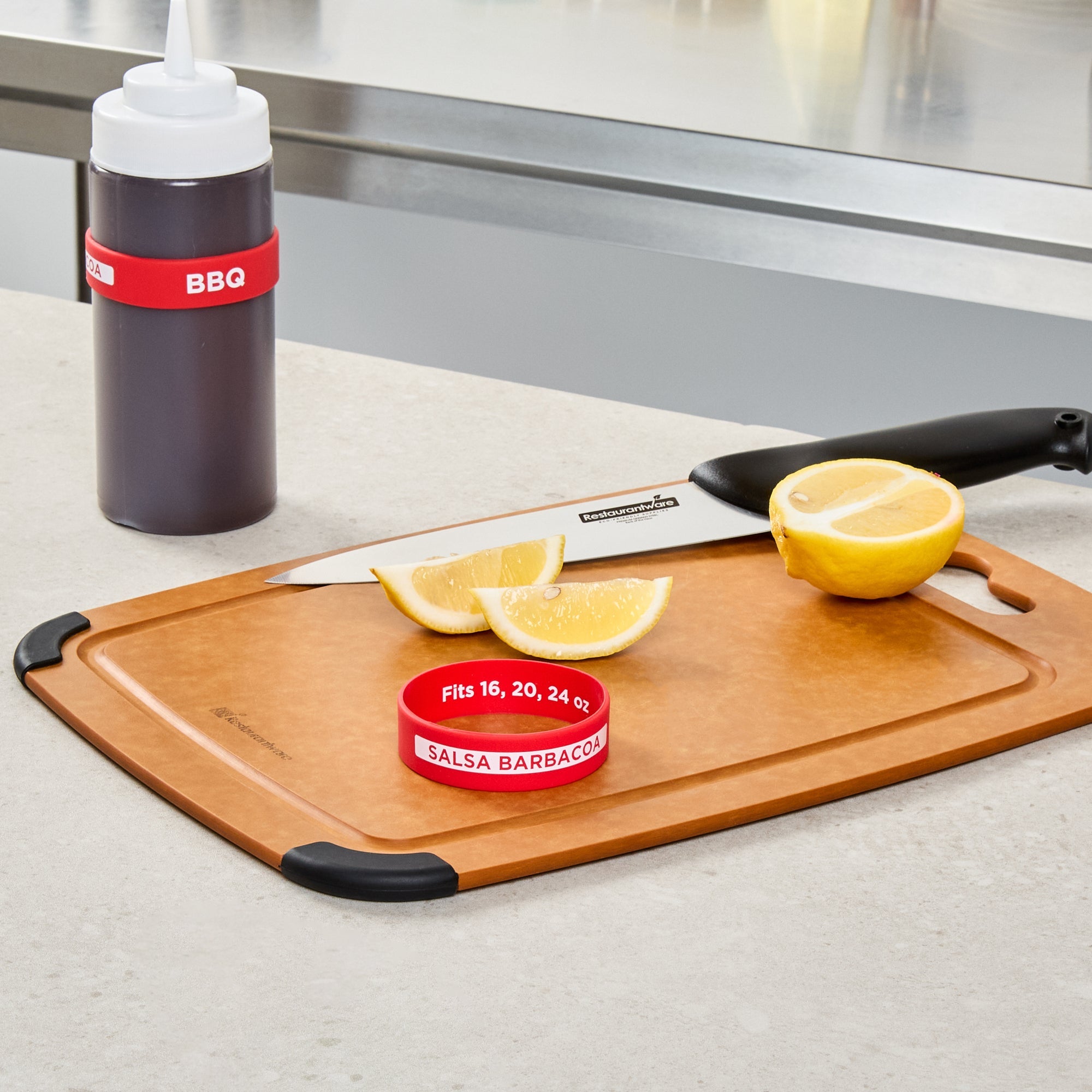 First In First Out Red Silicone BBQ Label Band - Fits 16, 20 and 24 oz Squeeze Bottles - 10 count box
