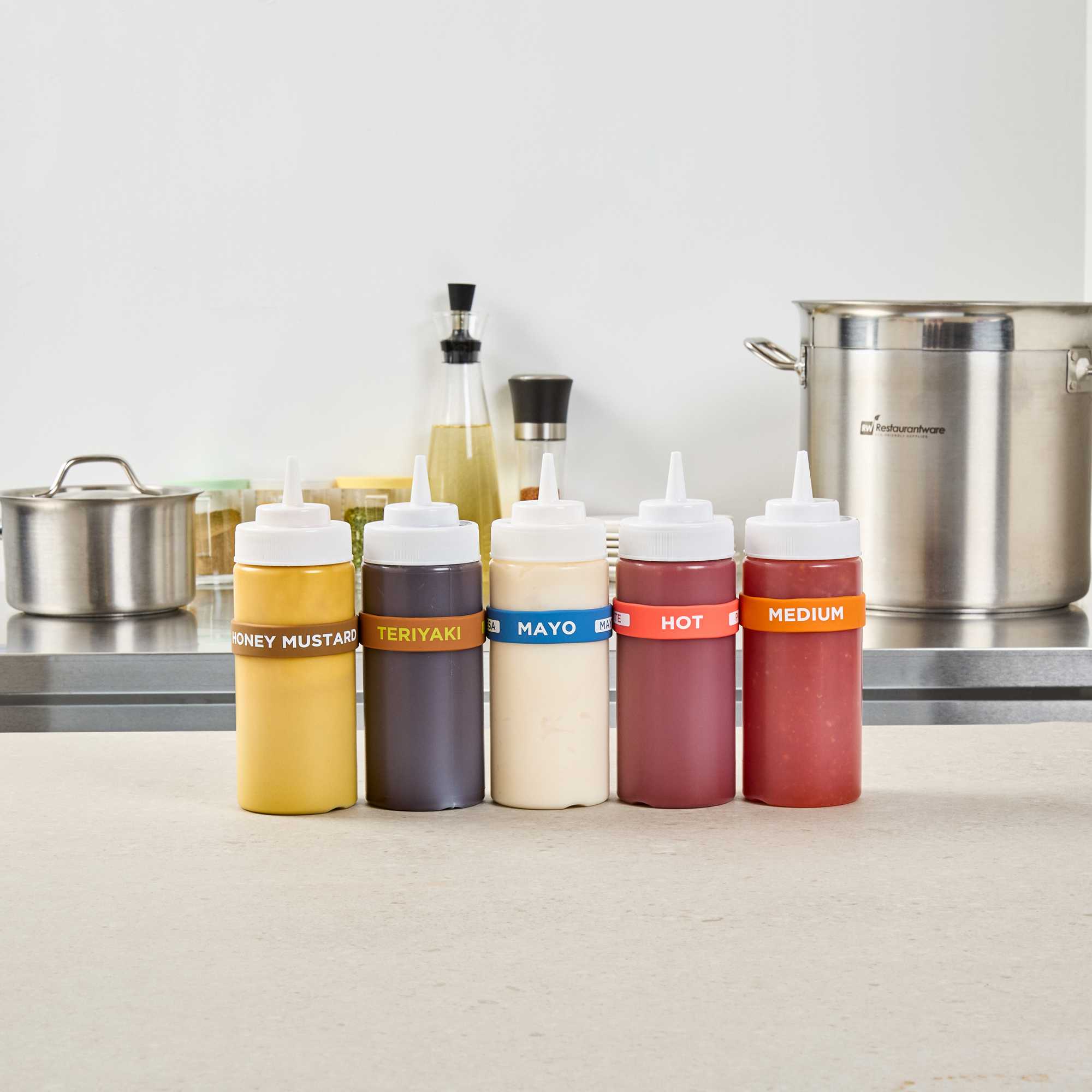 First In First Out Blue Silicone Mayo Label Band - Fits 16, 20 and 24 oz Squeeze Bottles - 1 count box