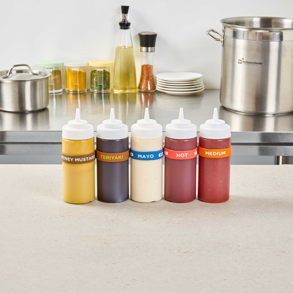 First In First Out Blue Silicone Mayo Label Band - Fits 16, 20 and 24 oz Squeeze Bottles - 1 count box