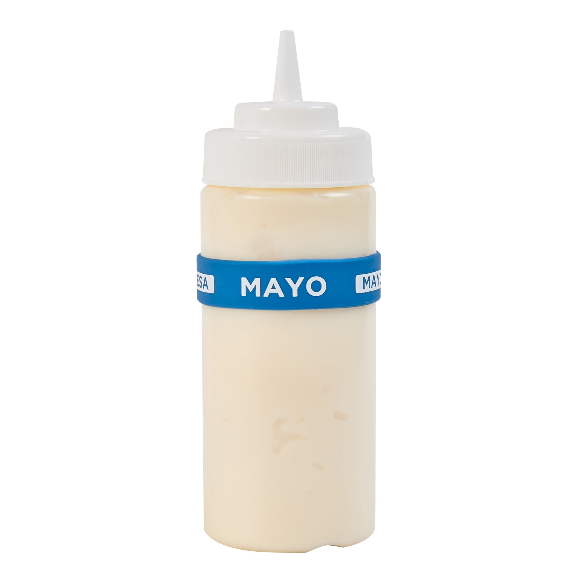 First In First Out Blue Silicone Mayo Label Band - Fits 16, 20 and 24 oz Squeeze Bottles - 10 count box