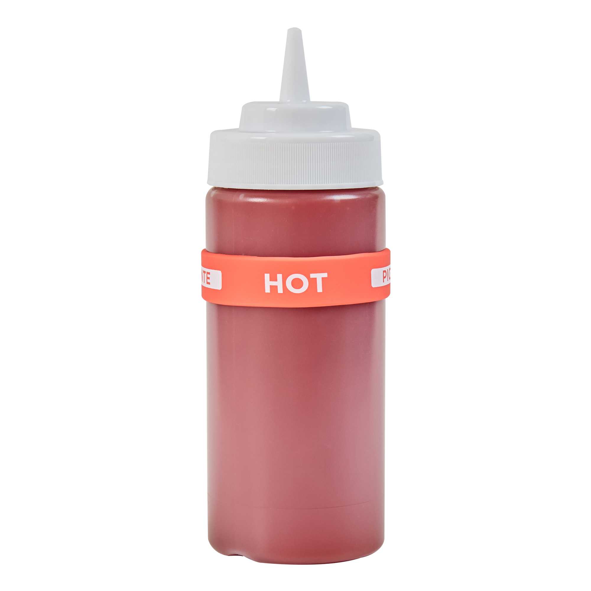 First In First Out Red Silicone Hot Label Band - Fits 16, 20 and 24 oz Squeeze Bottles - 1 count box