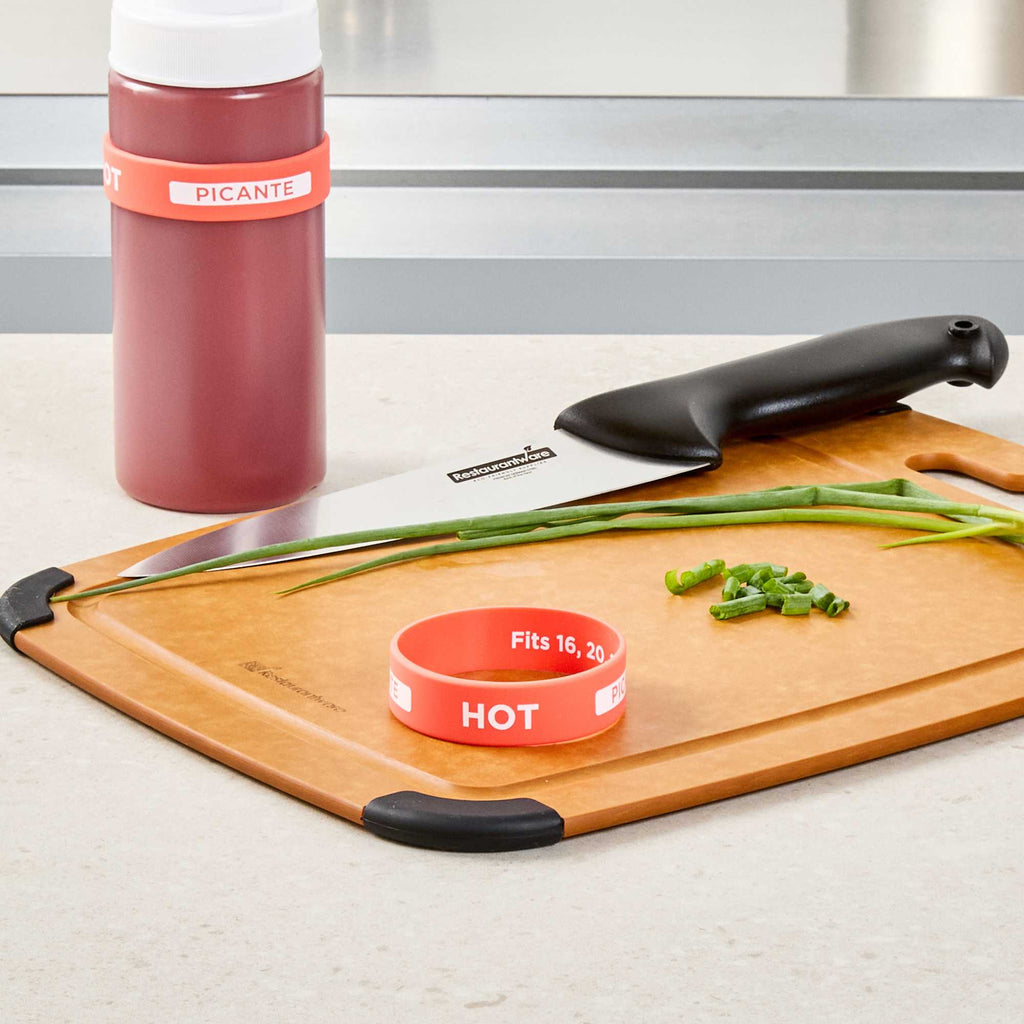 First In First Out Red Silicone Hot Label Band - Fits 16, 20 and 24 oz Squeeze Bottles - 1 count box