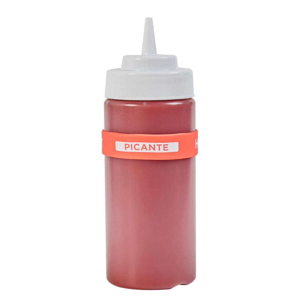 First In First Out Red Silicone Hot Label Band - Fits 16, 20 and 24 oz Squeeze Bottles - 1 count box