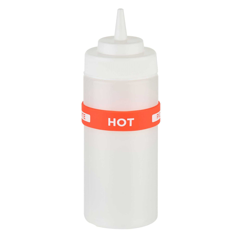 First In First Out Red Silicone Hot Label Band - Fits 16, 20 and 24 oz Squeeze Bottles - 1 count box