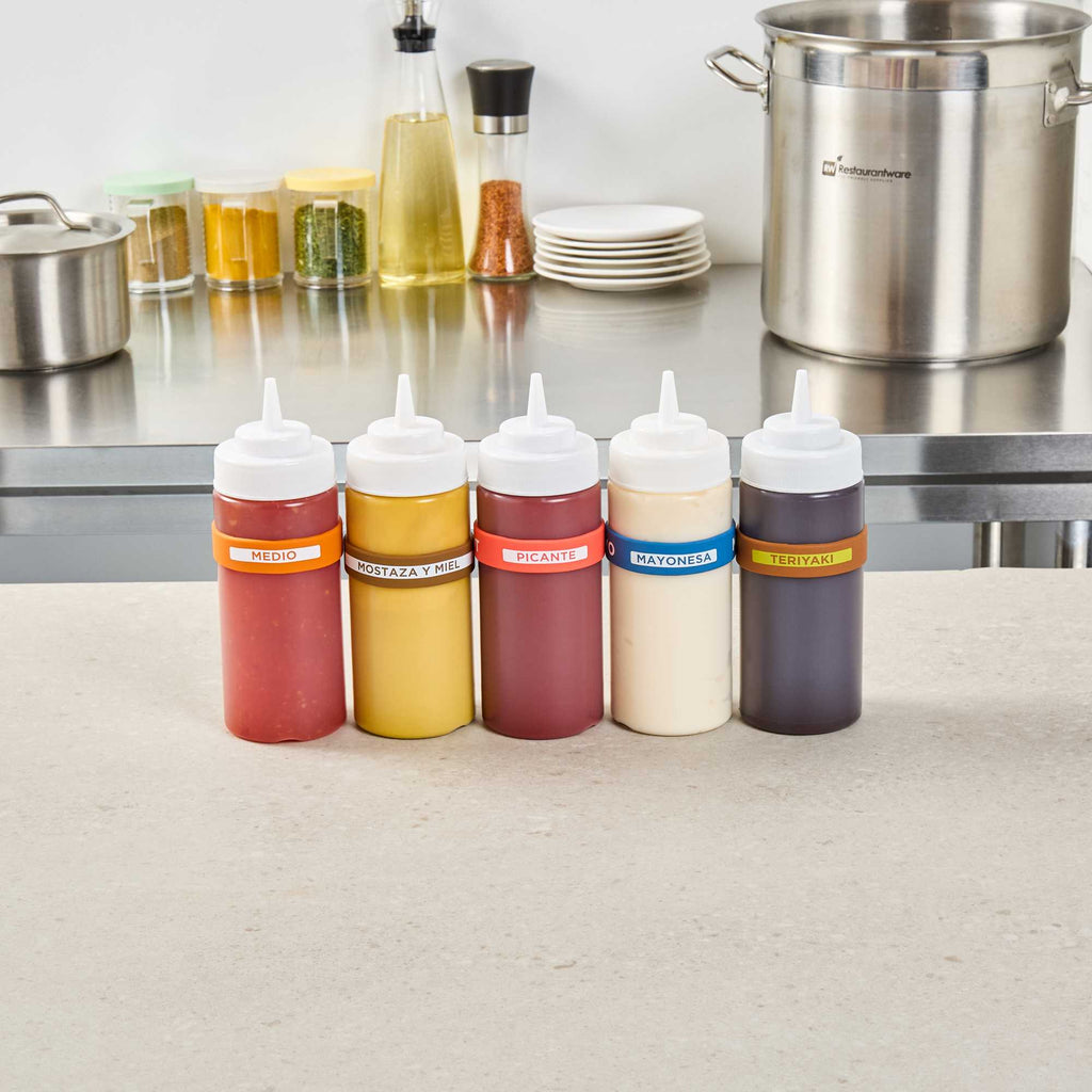 First In First Out Red Silicone Hot Label Band - Fits 16, 20 and 24 oz Squeeze Bottles - 1 count box