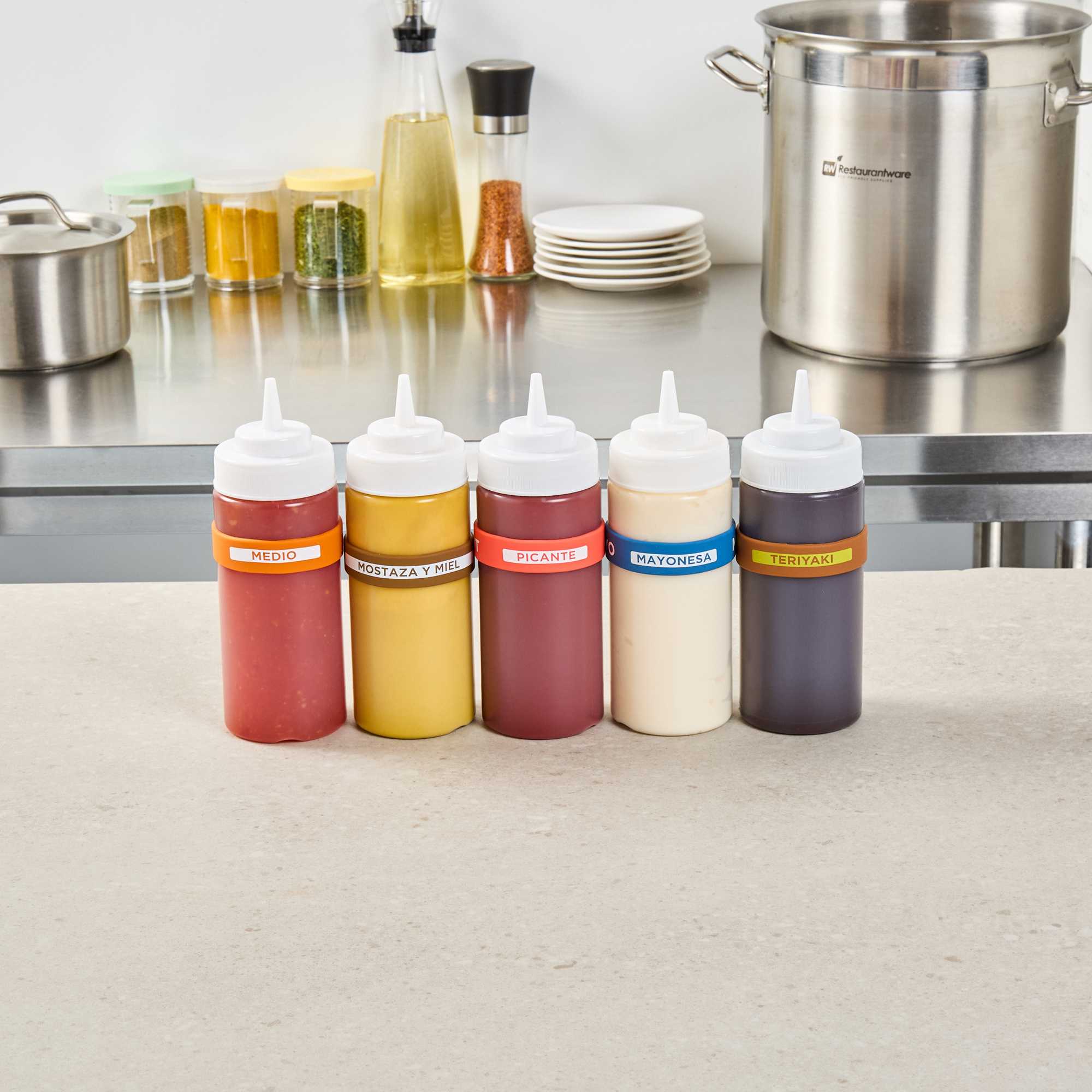 First In First Out Red Silicone Hot Label Band - Fits 16, 20 and 24 oz Squeeze Bottles - 1 count box