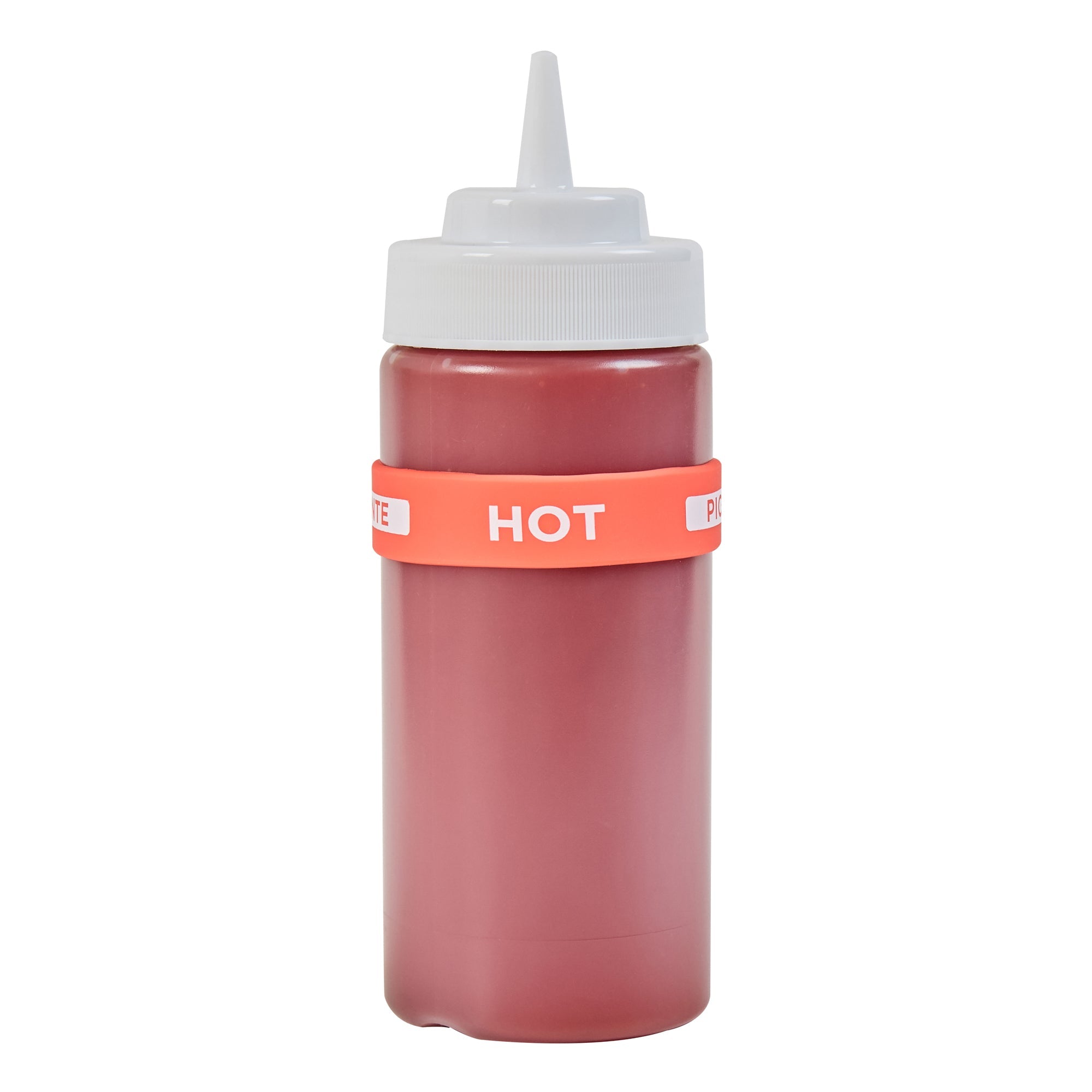 First In First Out Red Silicone Hot Label Band - Fits 16, 20 and 24 oz Squeeze Bottles - 10 count box