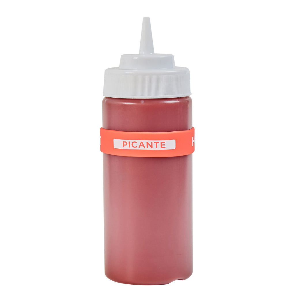 First In First Out Red Silicone Hot Label Band - Fits 16, 20 and 24 oz Squeeze Bottles - 10 count box