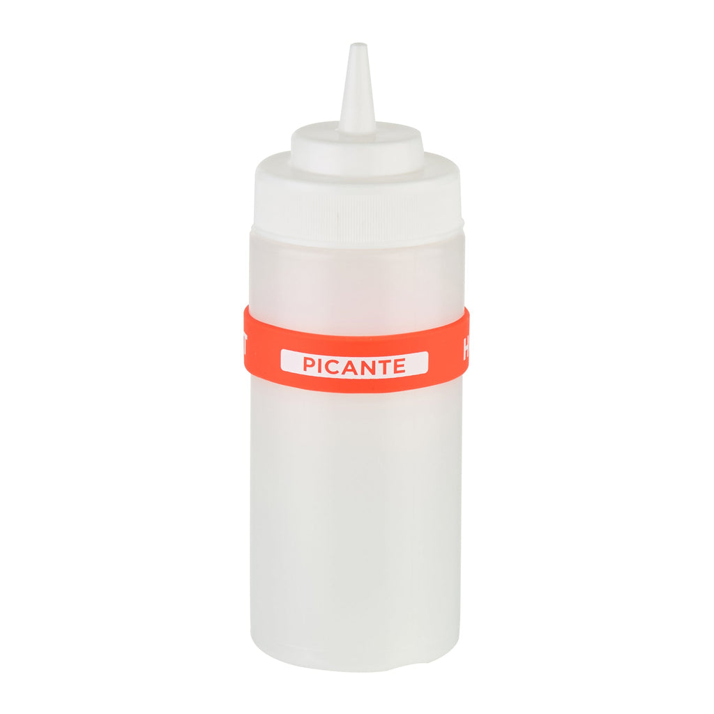 First In First Out Red Silicone Hot Label Band - Fits 16, 20 and 24 oz Squeeze Bottles - 10 count box