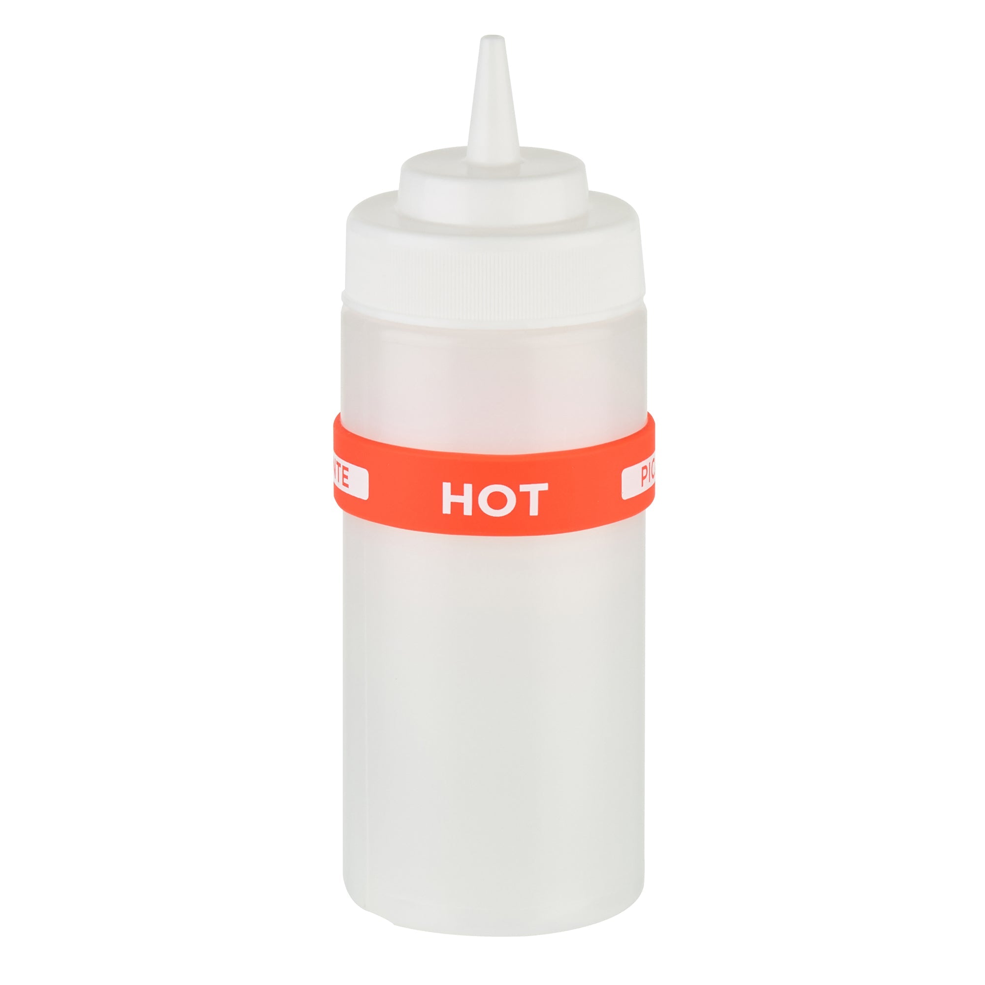 First In First Out Red Silicone Hot Label Band - Fits 16, 20 and 24 oz Squeeze Bottles - 10 count box