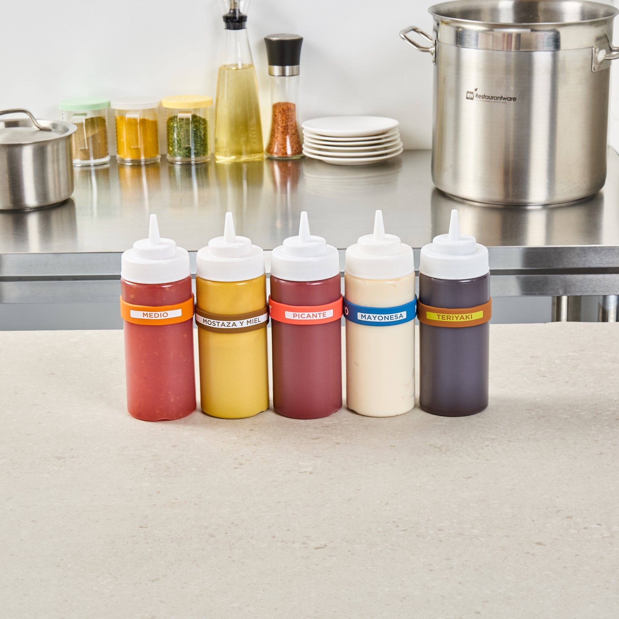 First In First Out Red Silicone Hot Label Band - Fits 16, 20 and 24 oz Squeeze Bottles - 10 count box