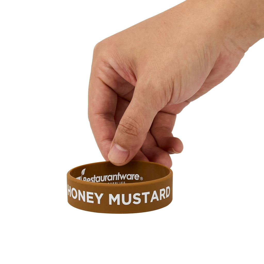 First In First Out Brown Silicone Honey Mustard Label Band - Fits 16, 20 and 24 oz Squeeze Bottles - 10 count box