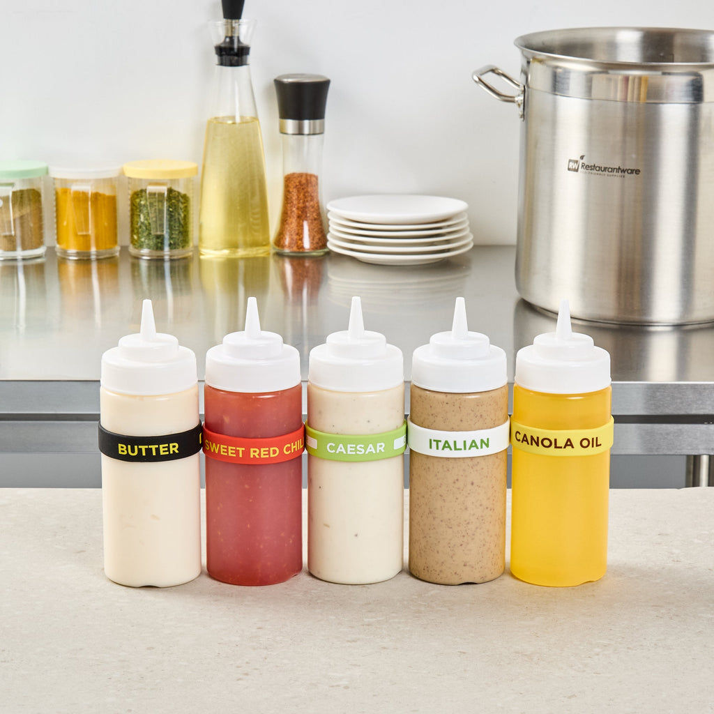 First In First Out Green Silicone Caesar Label Band - Fits 16, 20 and 24 oz Squeeze Bottles - 10 count box