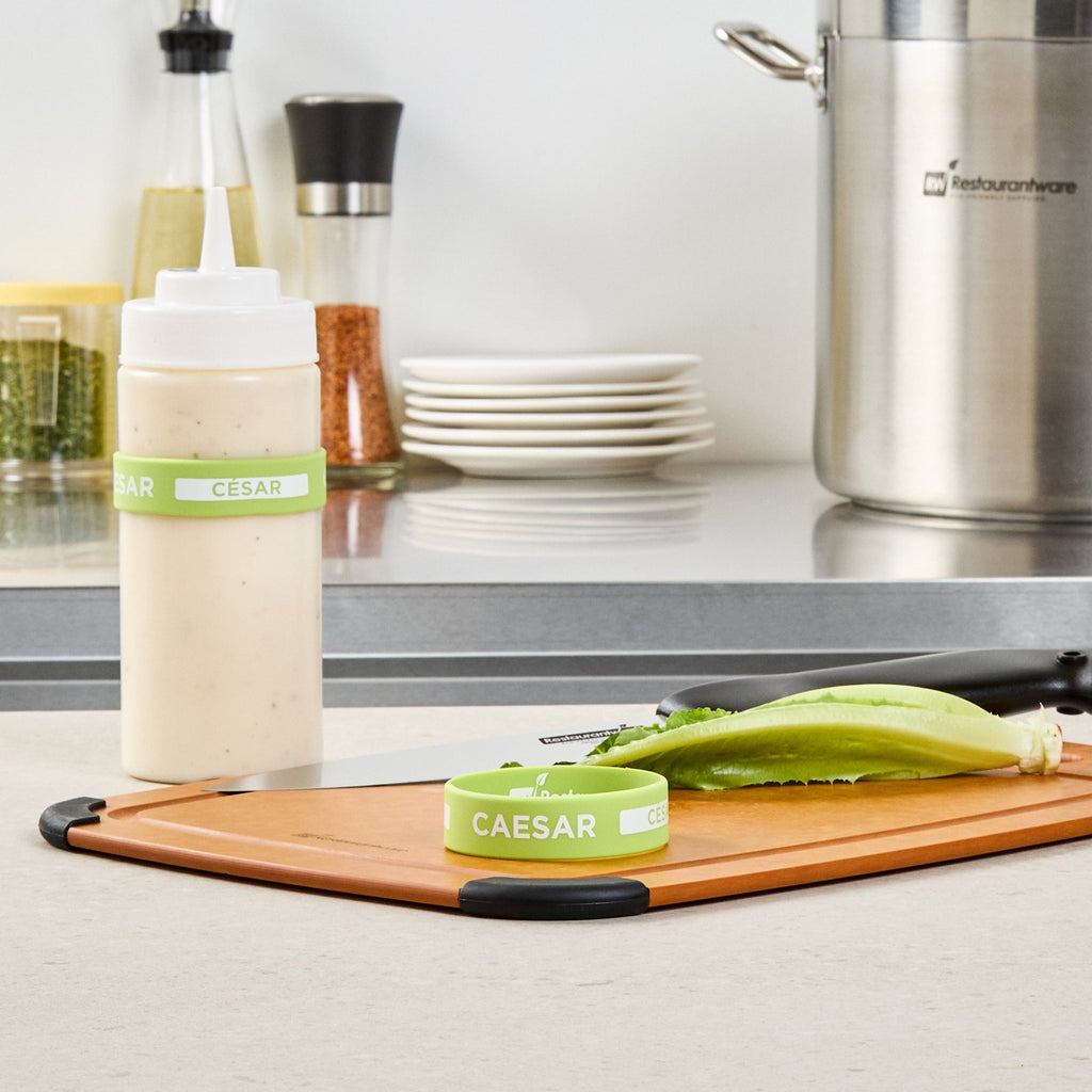 First In First Out Green Silicone Caesar Label Band - Fits 16, 20 and 24 oz Squeeze Bottles - 10 count box