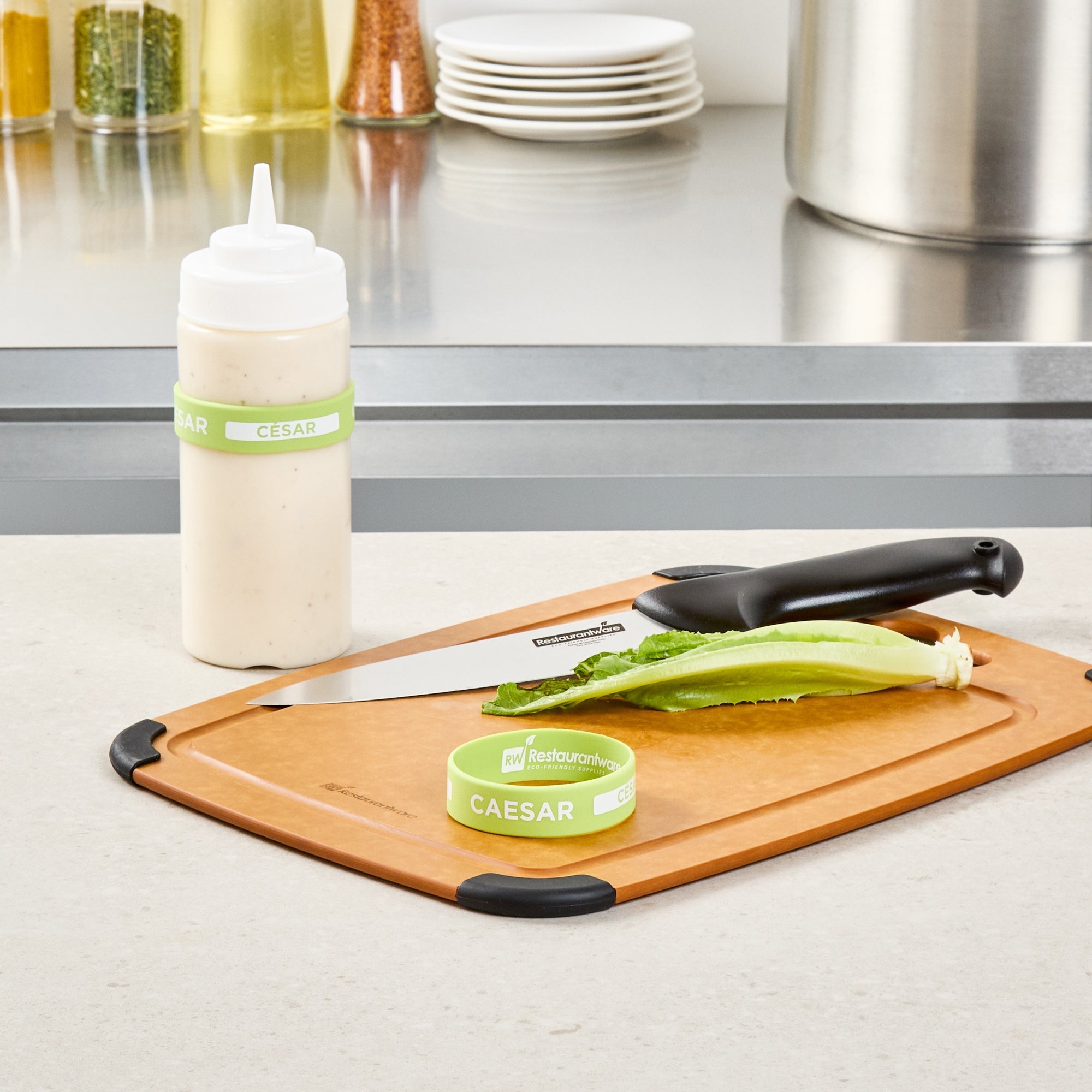 First In First Out Green Silicone Caesar Label Band - Fits 16, 20 and 24 oz Squeeze Bottles - 10 count box