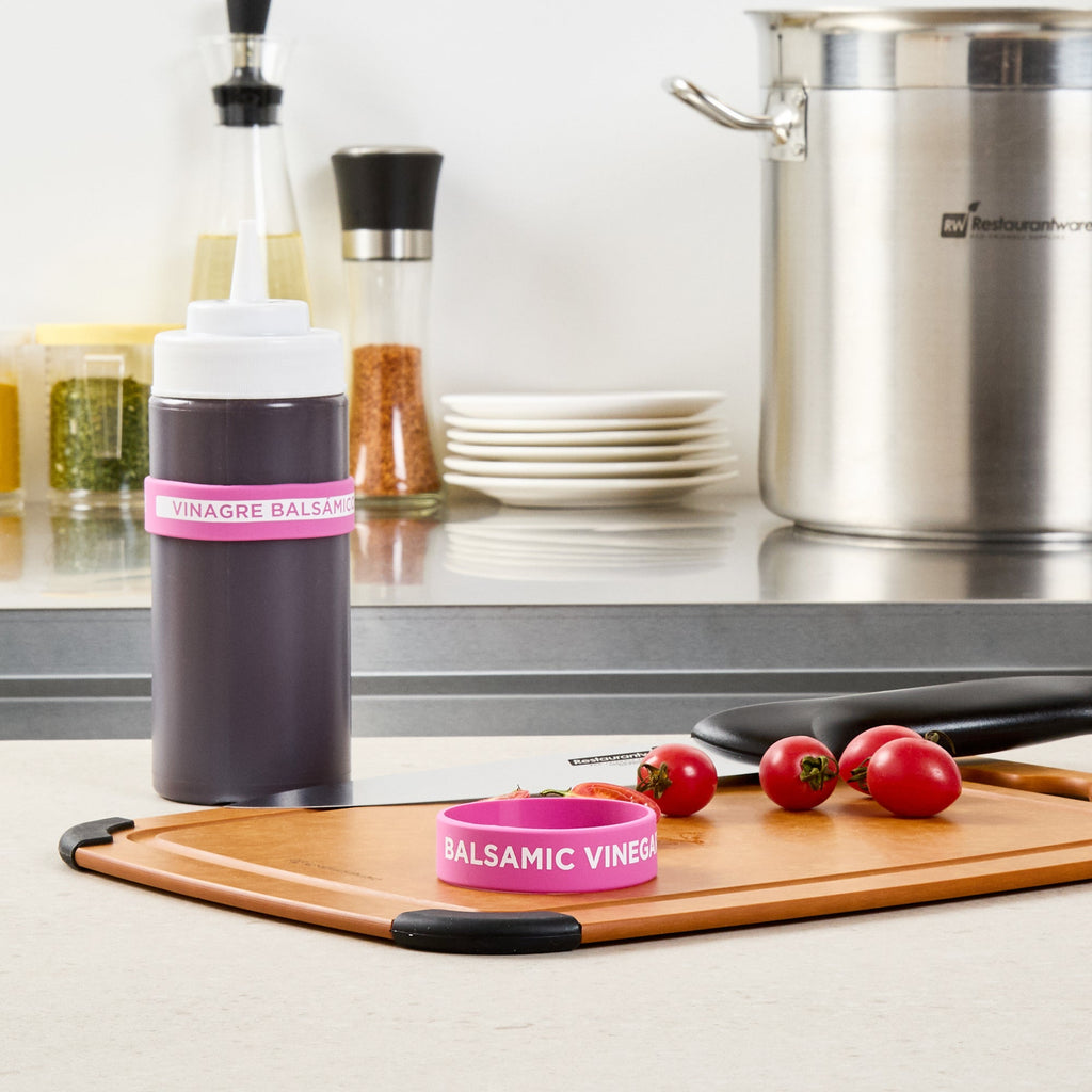 First In First Out Purple Silicone Balsamic Vinegar Label Band - Fits 16, 20 and 24 oz Squeeze Bottles - 10 count box