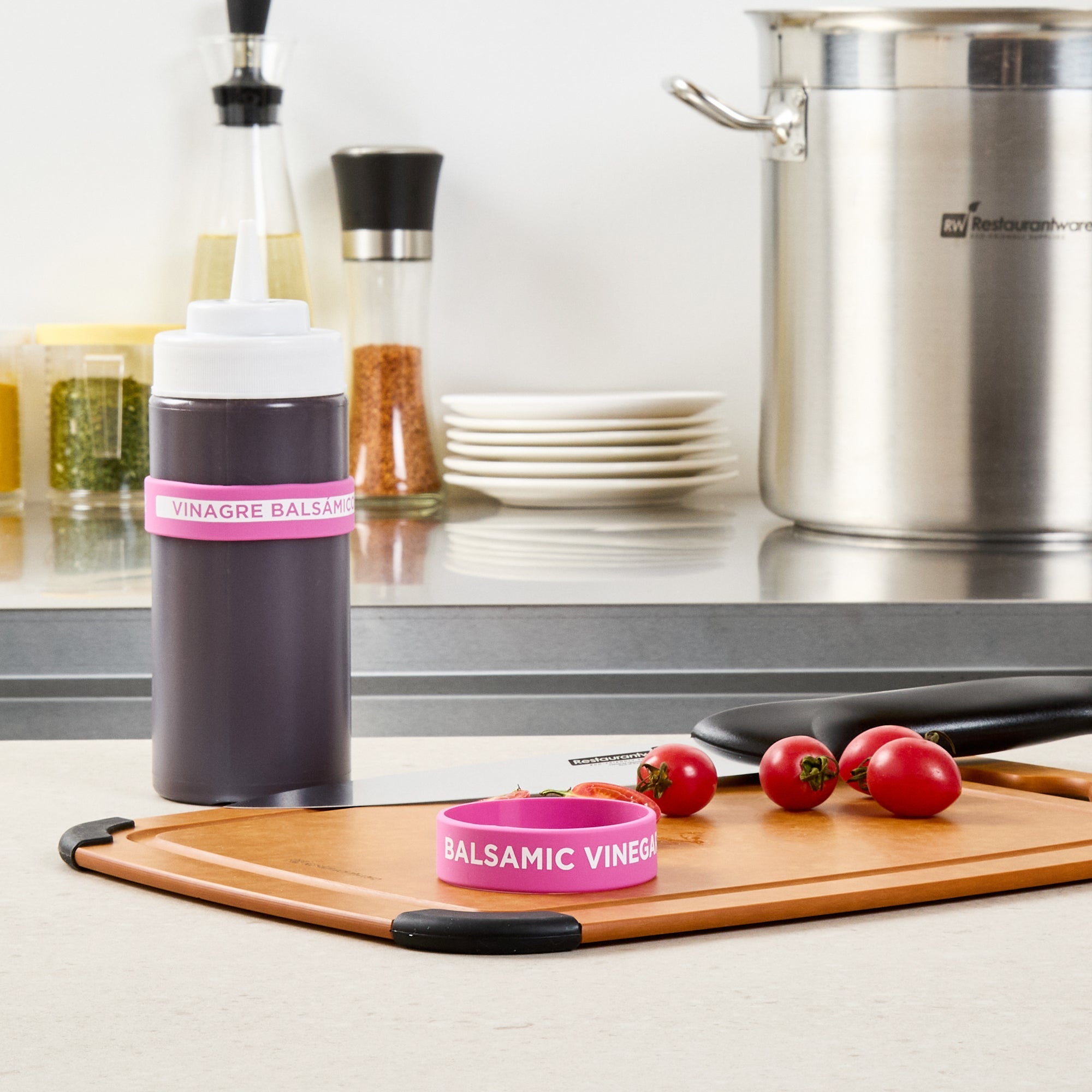 First In First Out Purple Silicone Balsamic Vinegar Label Band - Fits 16, 20 and 24 oz Squeeze Bottles - 10 count box