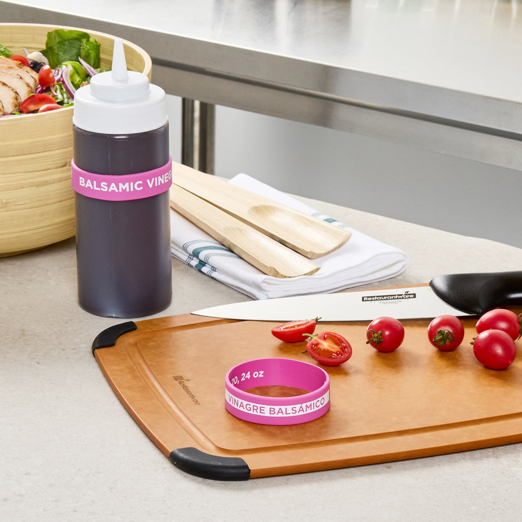 First In First Out Purple Silicone Balsamic Vinegar Label Band - Fits 16, 20 and 24 oz Squeeze Bottles - 10 count box