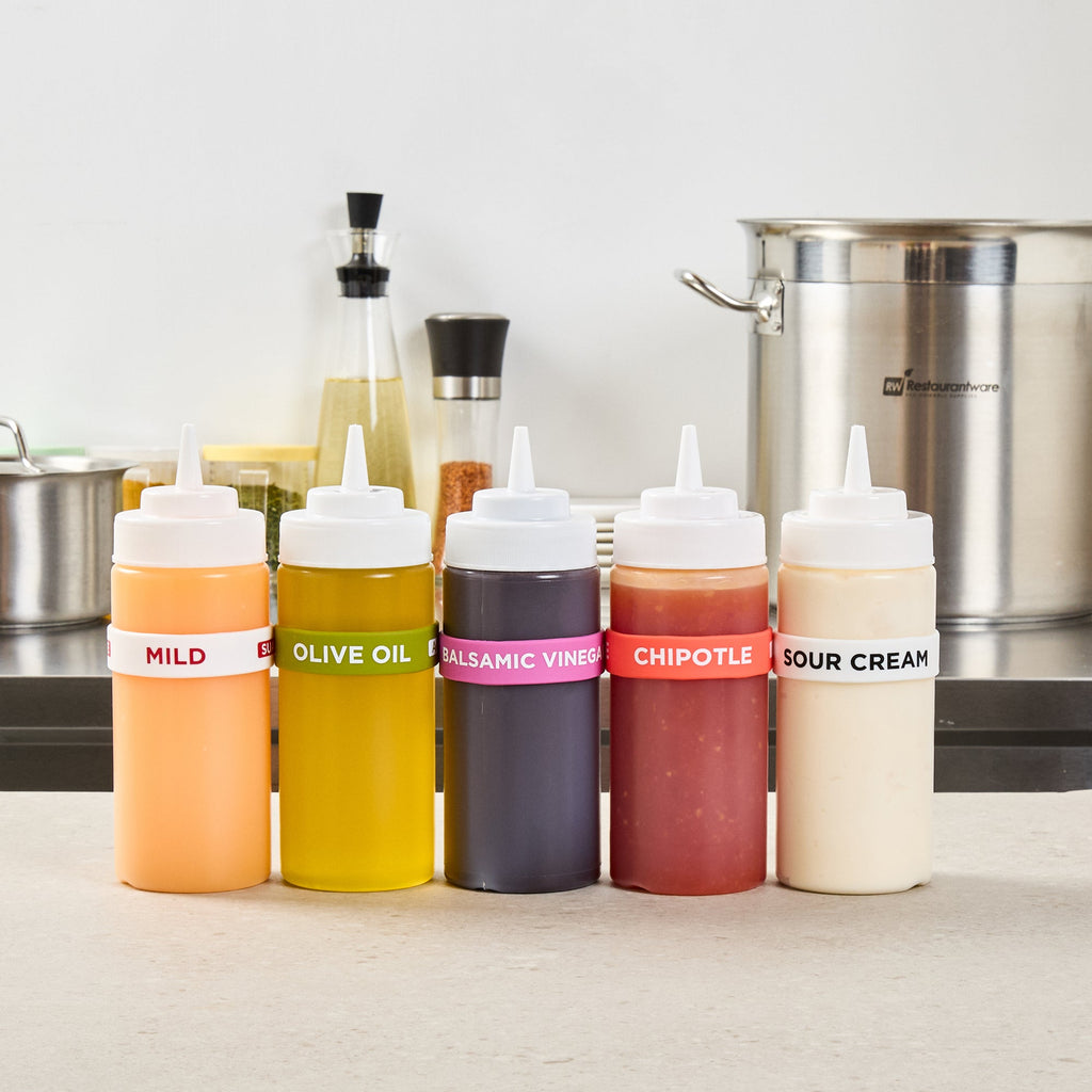 First In First Out Purple Silicone Balsamic Vinegar Label Band - Fits 16, 20 and 24 oz Squeeze Bottles - 10 count box