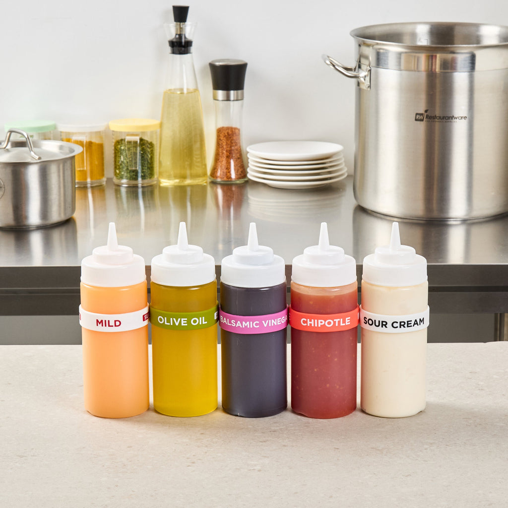 First In First Out Purple Silicone Balsamic Vinegar Label Band - Fits 16, 20 and 24 oz Squeeze Bottles - 10 count box