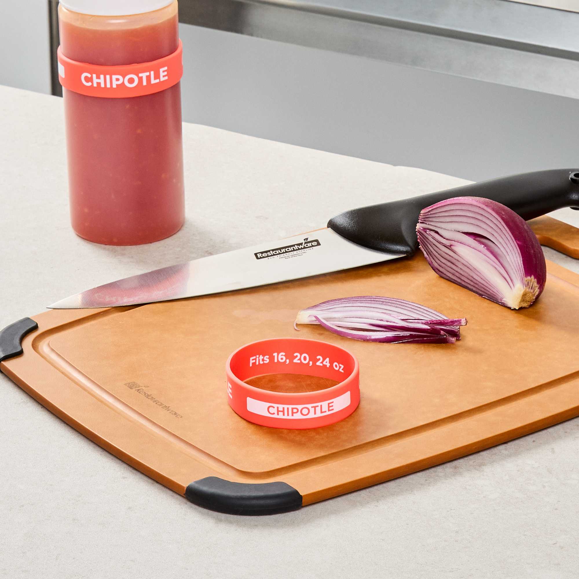First In First Out Red Silicone Chipotle Label Band - Fits 16, 20 and 24 oz Squeeze Bottles - 1 count box