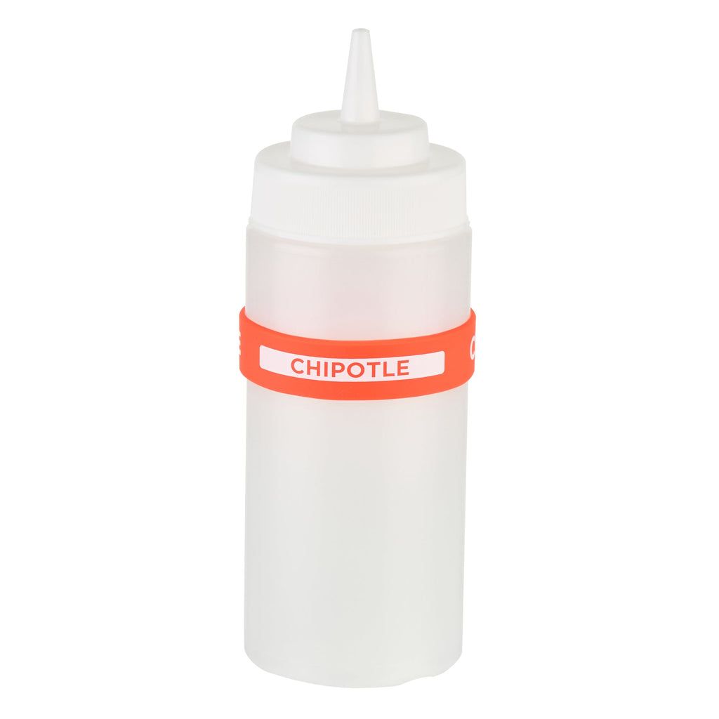 First In First Out Red Silicone Chipotle Label Band - Fits 16, 20 and 24 oz Squeeze Bottles - 10 count box