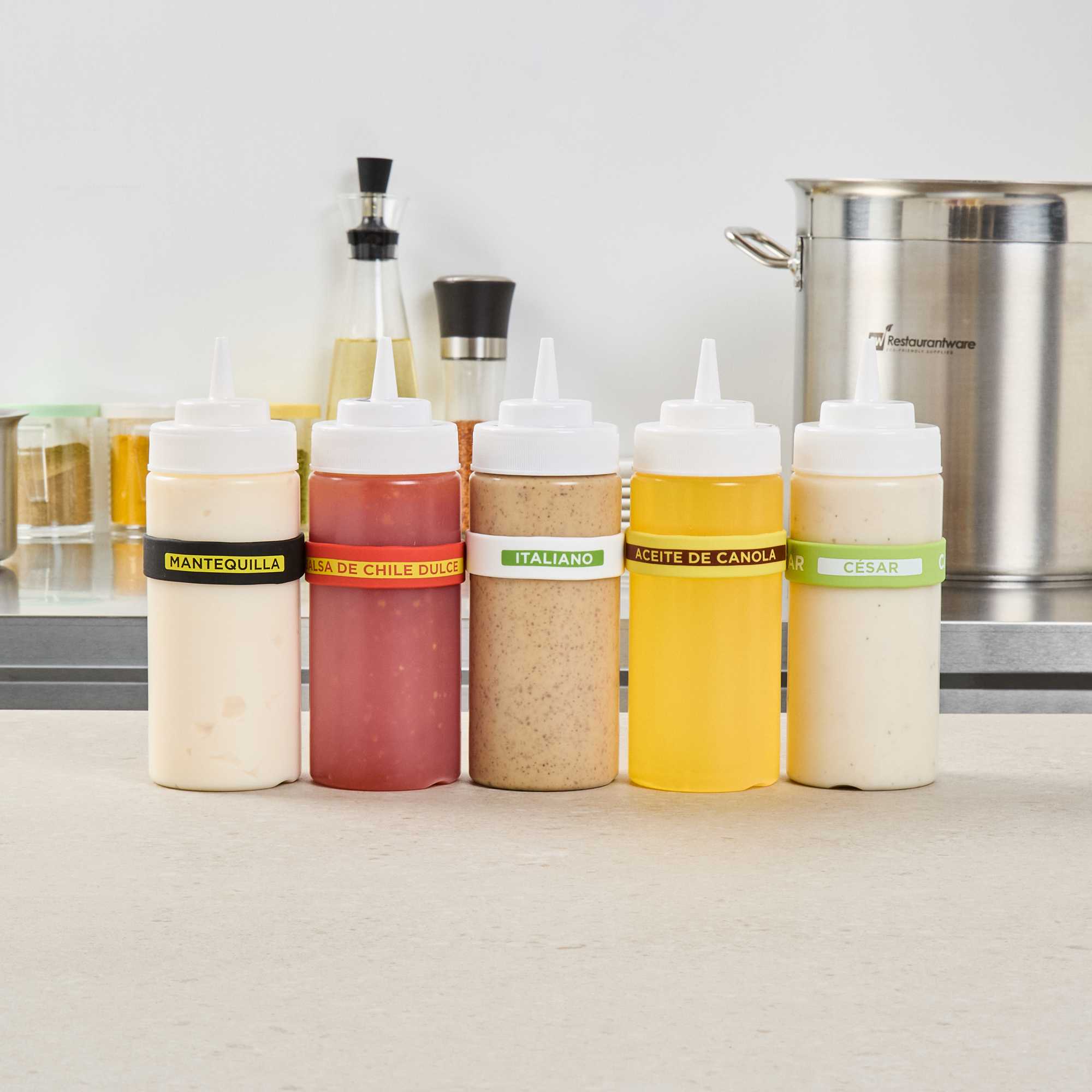 First In First Out White Silicone Italian Label Band - Fits 16, 20 and 24 oz Squeeze Bottles - 1 count box