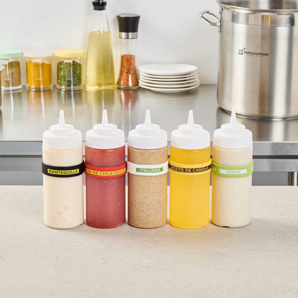 First In First Out White Silicone Italian Label Band - Fits 16, 20 and 24 oz Squeeze Bottles - 1 count box