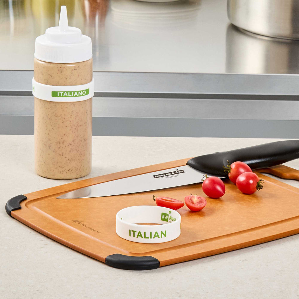 First In First Out White Silicone Italian Label Band - Fits 16, 20 and 24 oz Squeeze Bottles - 1 count box