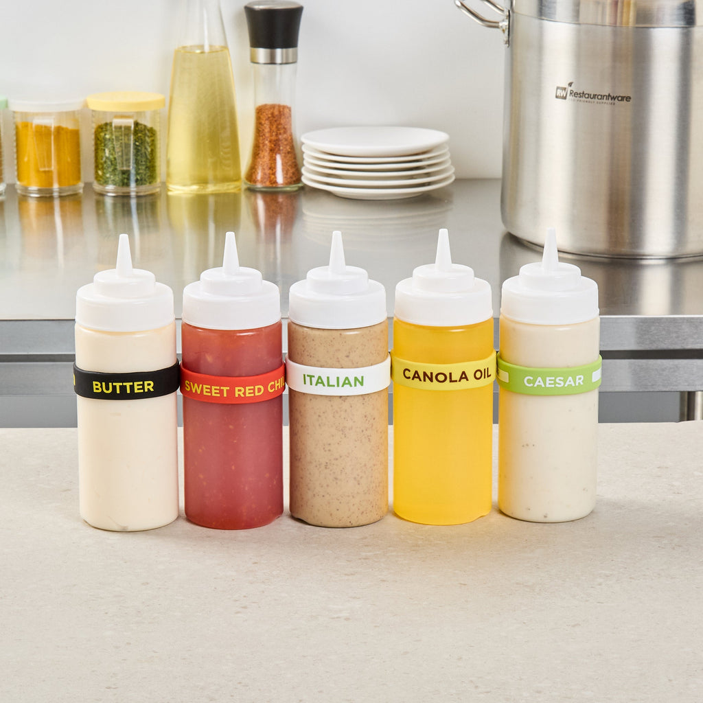 First In First Out White Silicone Italian Label Band - Fits 16, 20 and 24 oz Squeeze Bottles - 10 count box