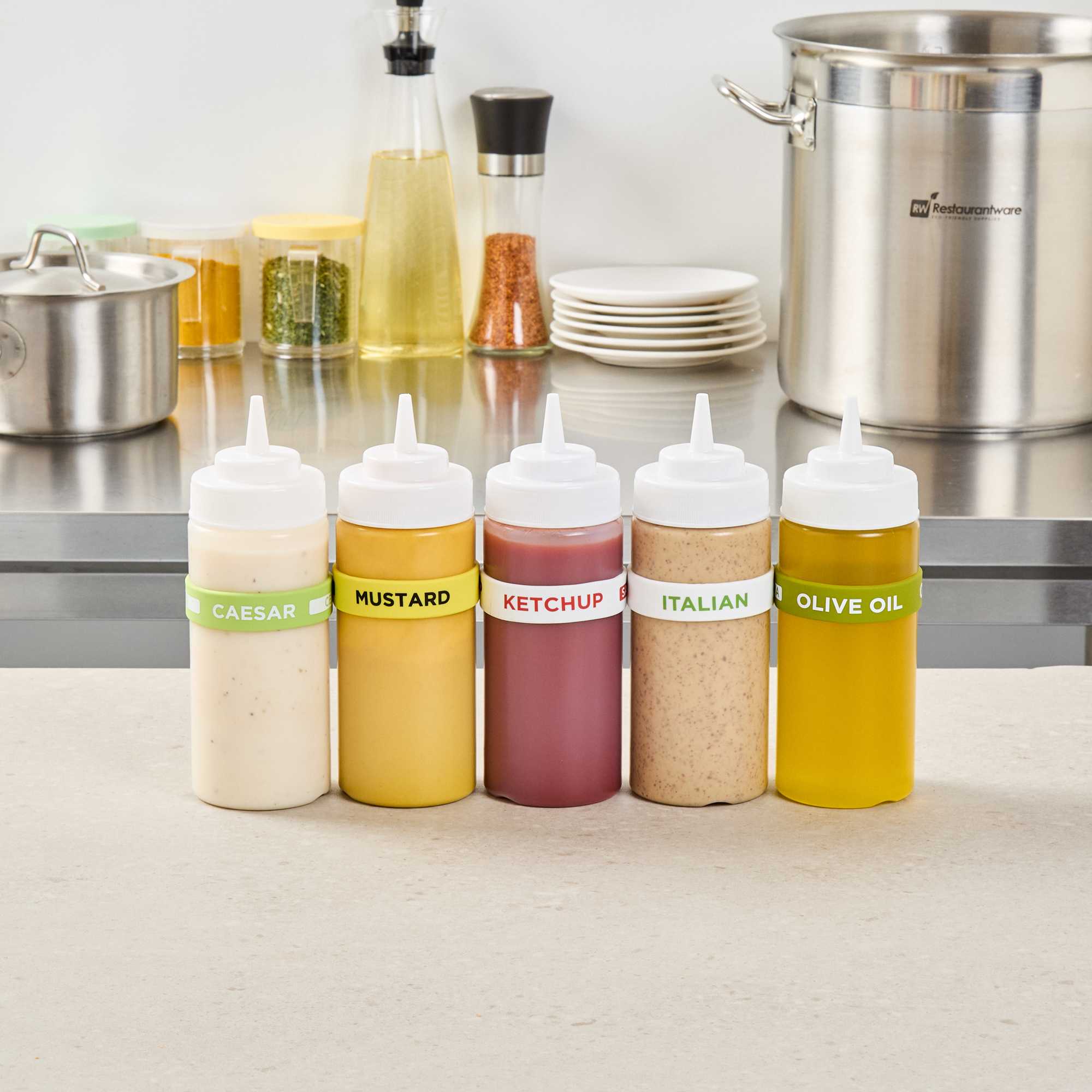 First In First Out White Silicone Ketchup Label Band - Fits 16, 20 and 24 oz Squeeze Bottles - 1 count box