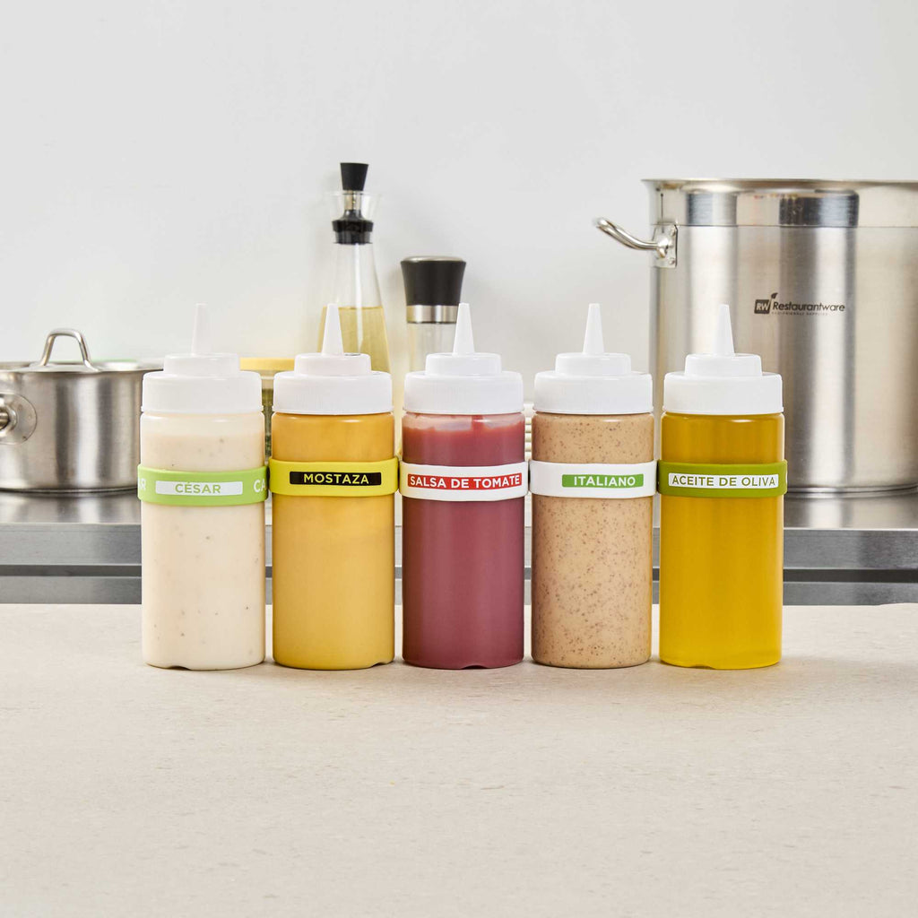 First In First Out White Silicone Ketchup Label Band - Fits 16, 20 and 24 oz Squeeze Bottles - 1 count box