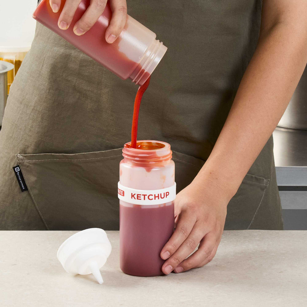 First In First Out White Silicone Ketchup Label Band - Fits 16, 20 and 24 oz Squeeze Bottles - 1 count box