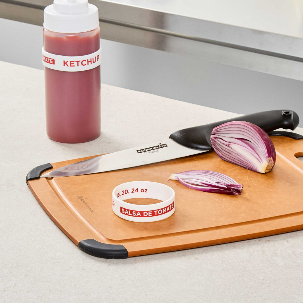 First In First Out White Silicone Ketchup Label Band - Fits 16, 20 and 24 oz Squeeze Bottles - 1 count box
