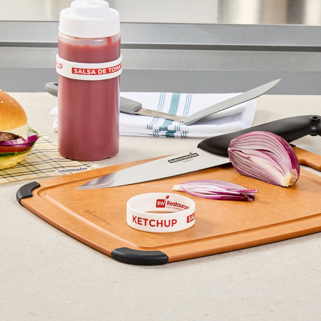 First In First Out White Silicone Ketchup Label Band - Fits 16, 20 and 24 oz Squeeze Bottles - 10 count box