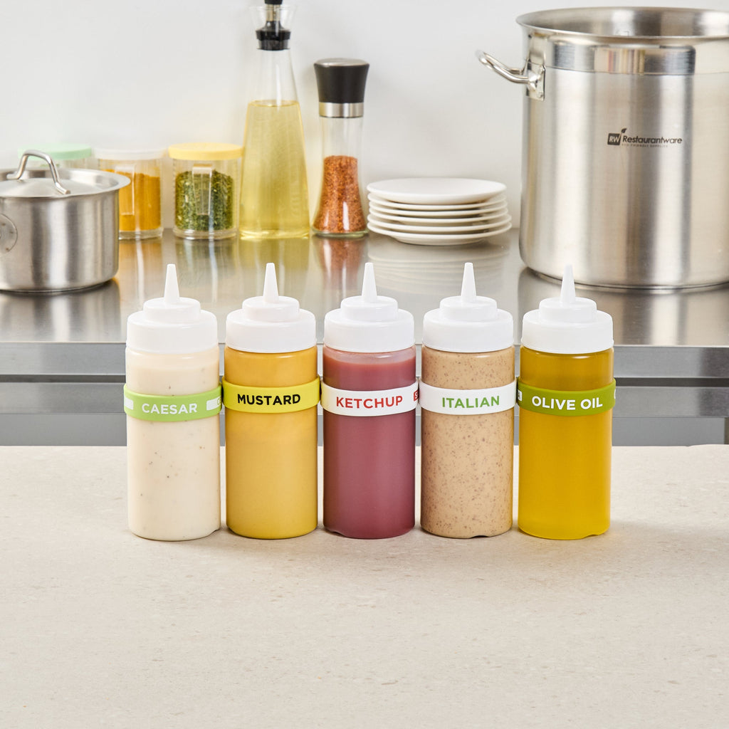 First In First Out White Silicone Ketchup Label Band - Fits 16, 20 and 24 oz Squeeze Bottles - 10 count box
