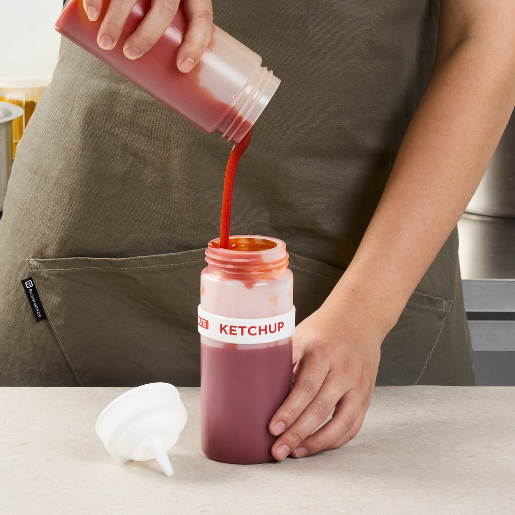 First In First Out White Silicone Ketchup Label Band - Fits 16, 20 and 24 oz Squeeze Bottles - 10 count box