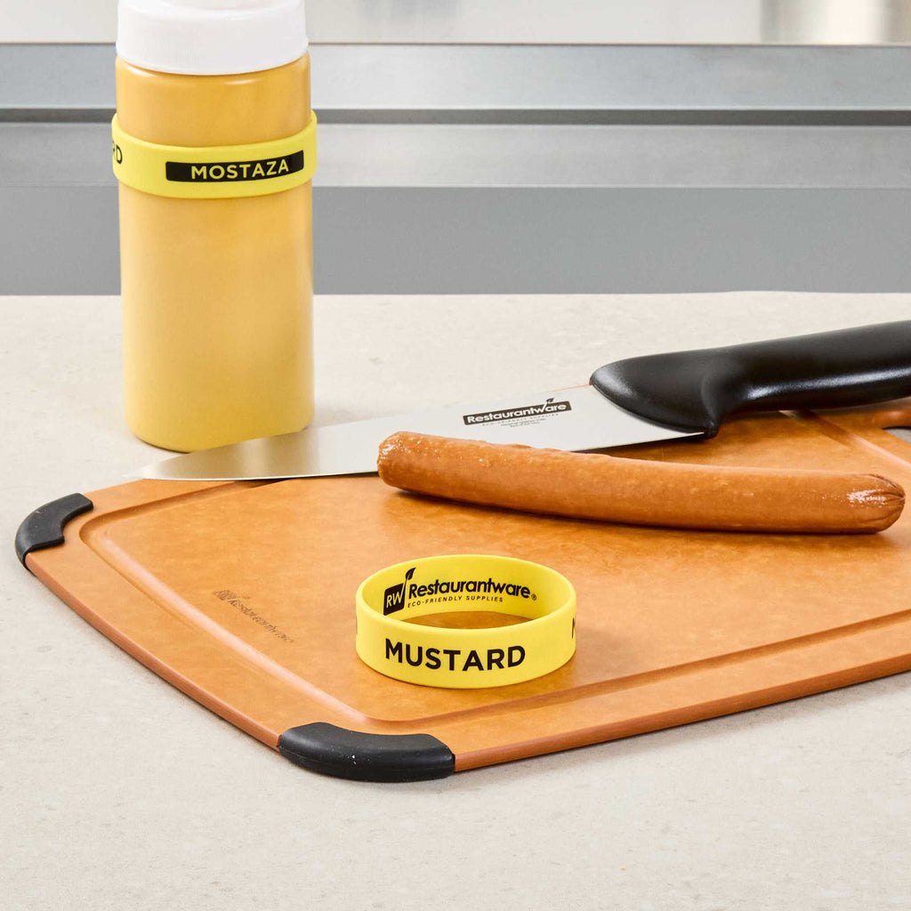 First In First Out Yellow Silicone Mustard Label Band - Fits 16, 20 and 24 oz Squeeze Bottles - 1 count box
