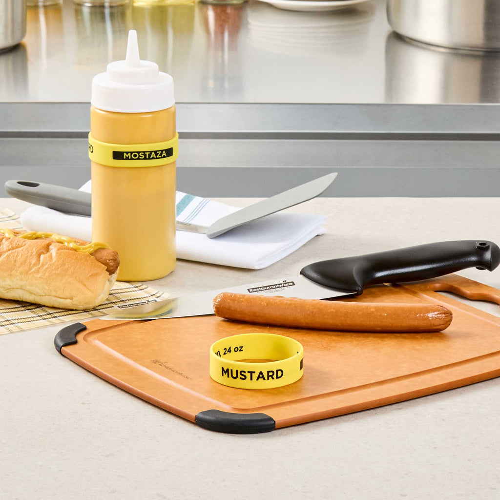 First In First Out Yellow Silicone Mustard Label Band - Fits 16, 20 and 24 oz Squeeze Bottles - 1 count box