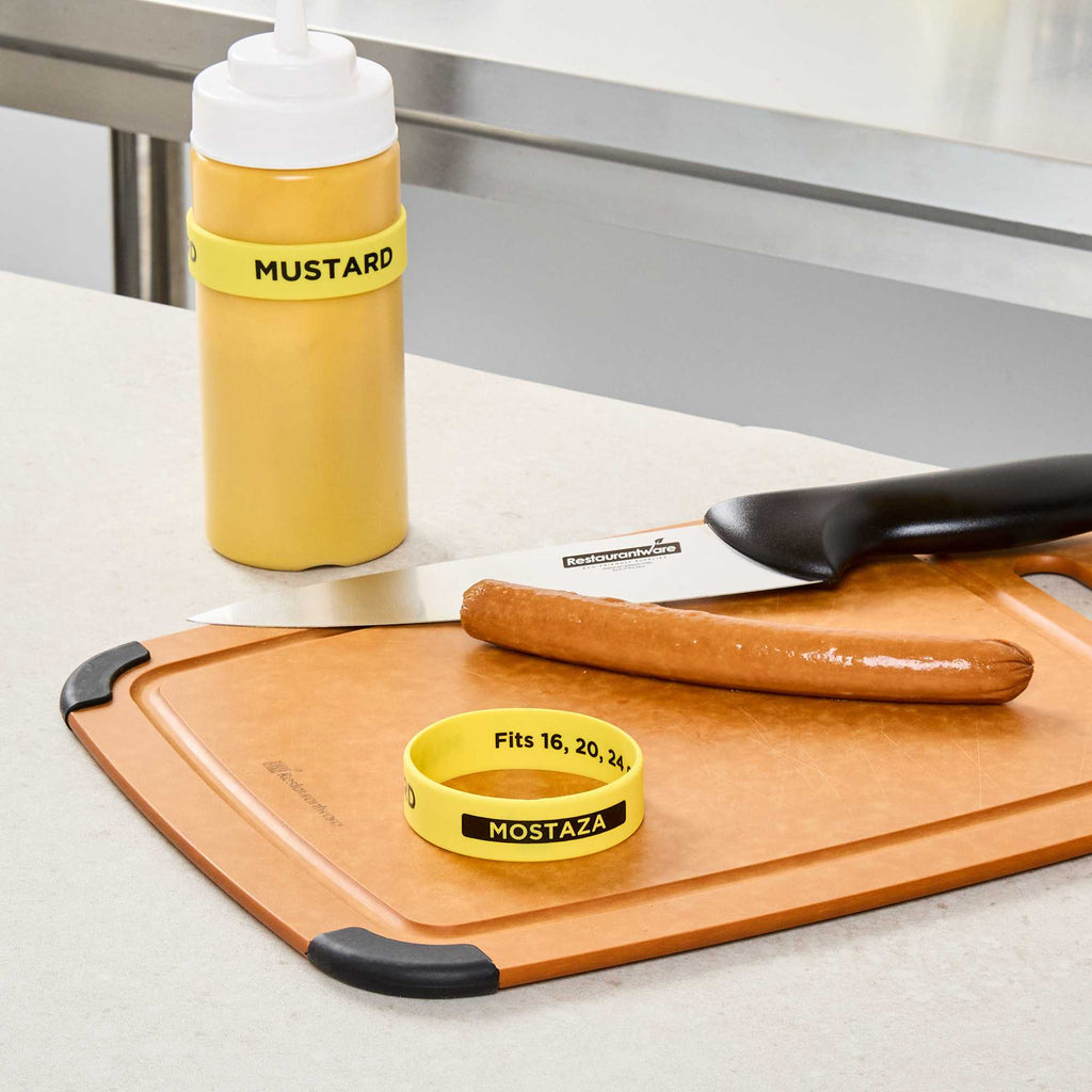 First In First Out Yellow Silicone Mustard Label Band - Fits 16, 20 and 24 oz Squeeze Bottles - 1 count box