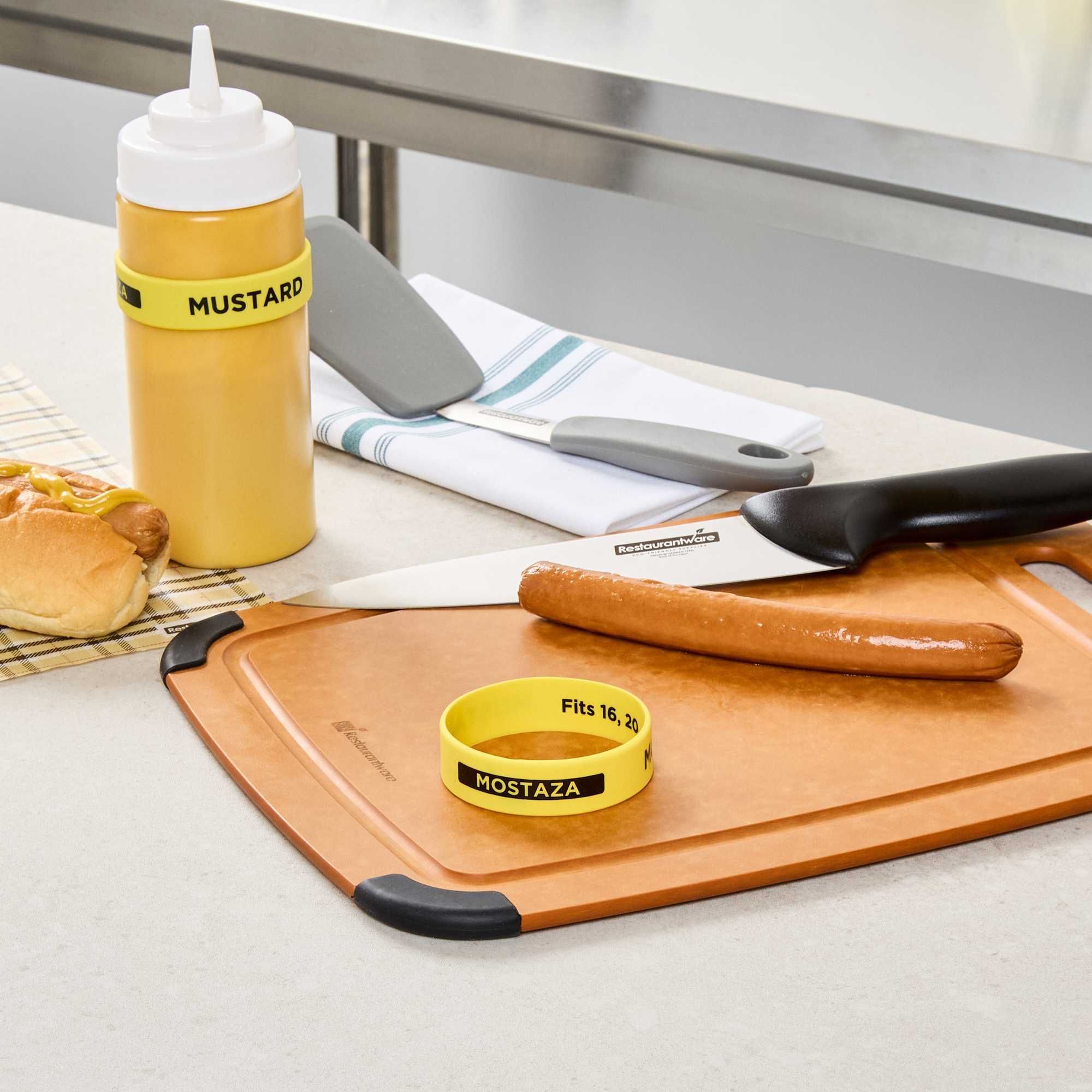 First In First Out Yellow Silicone Mustard Label Band - Fits 16, 20 and 24 oz Squeeze Bottles - 1 count box