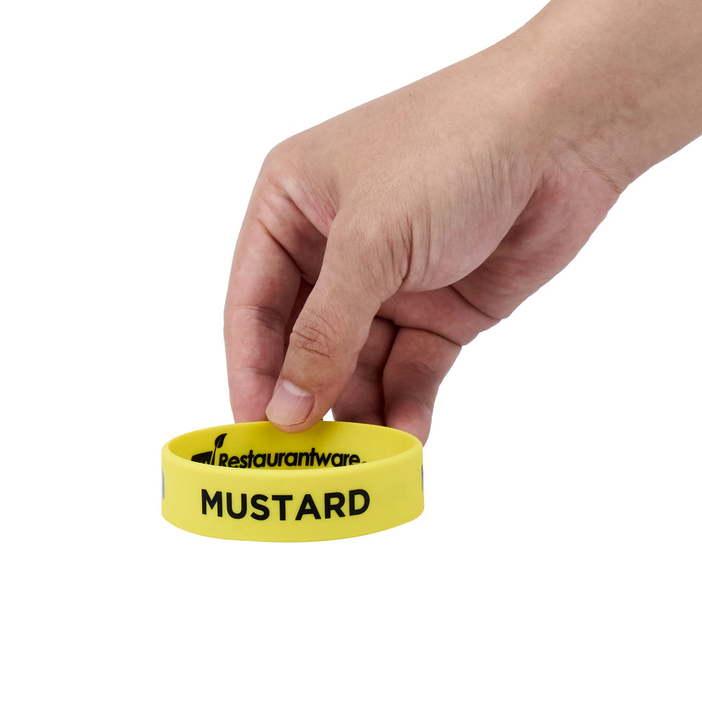 First In First Out Yellow Silicone Mustard Label Band - Fits 16, 20 and 24 oz Squeeze Bottles - 10 count box