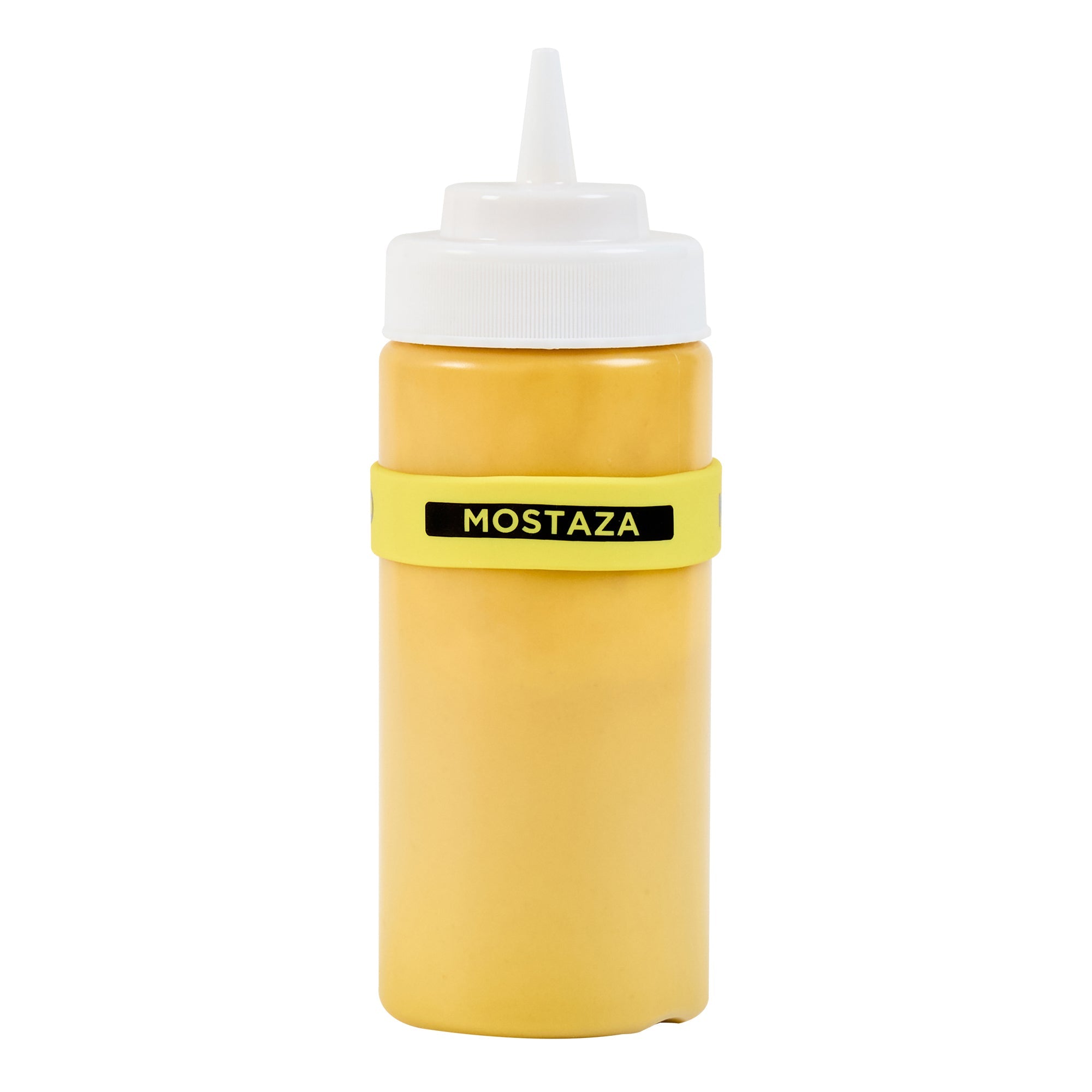 First In First Out Yellow Silicone Mustard Label Band - Fits 16, 20 and 24 oz Squeeze Bottles - 10 count box